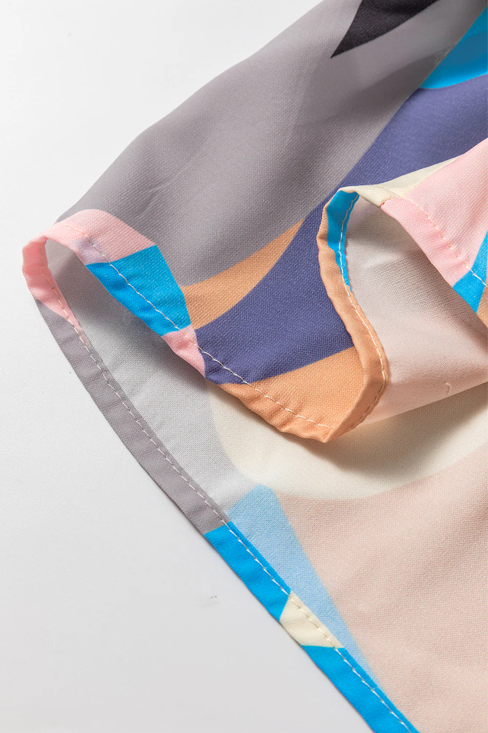 Geometric Print Ruffled Cap Sleeve Collared Mini Dress