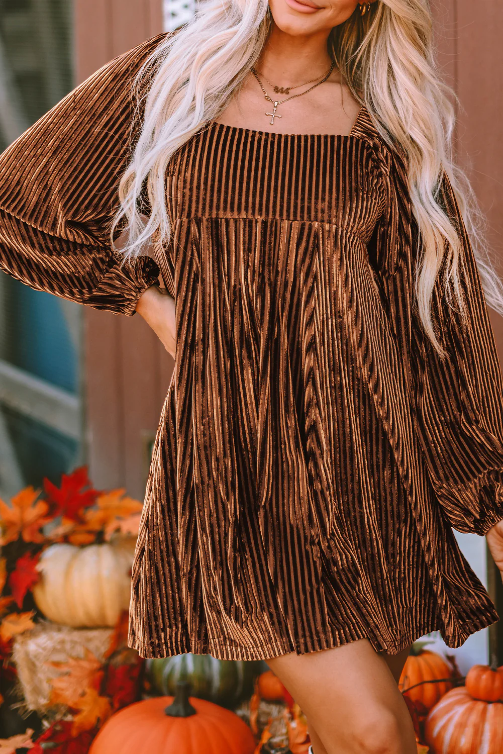 Long Sleeve Tiered Ribbed Velvet Dress