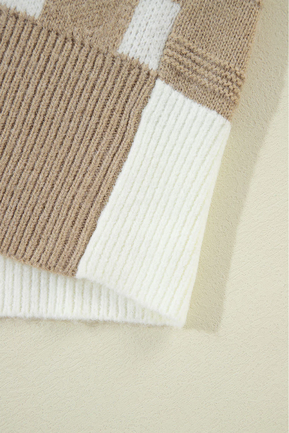 Gingham Striped Knitted Open Front Cardigan