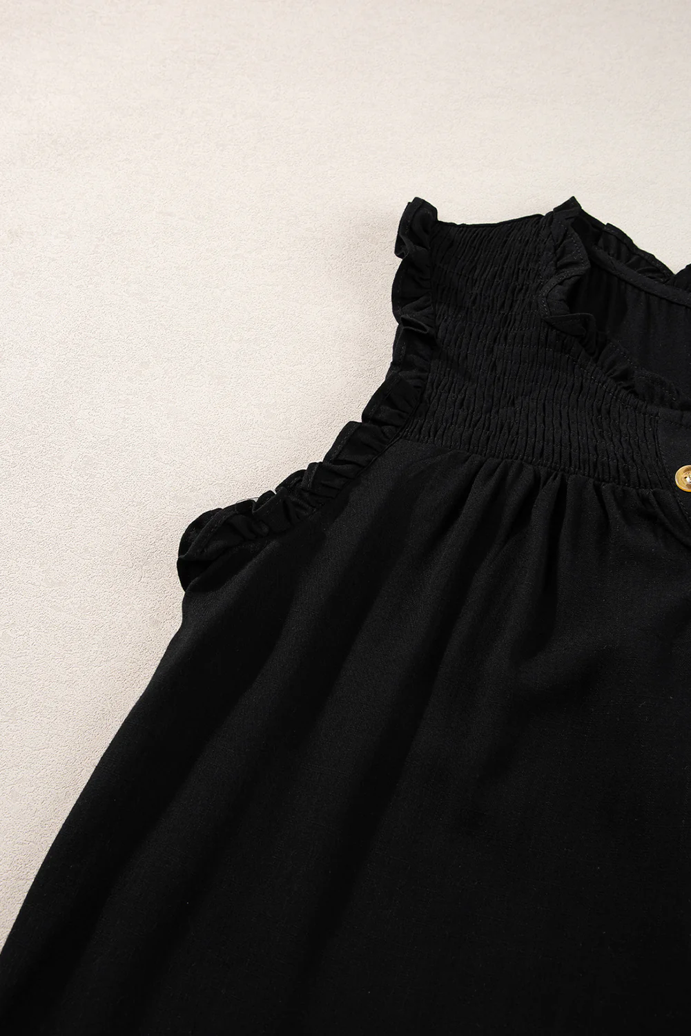 Button Split Neck Ruffled Trim Tank Top