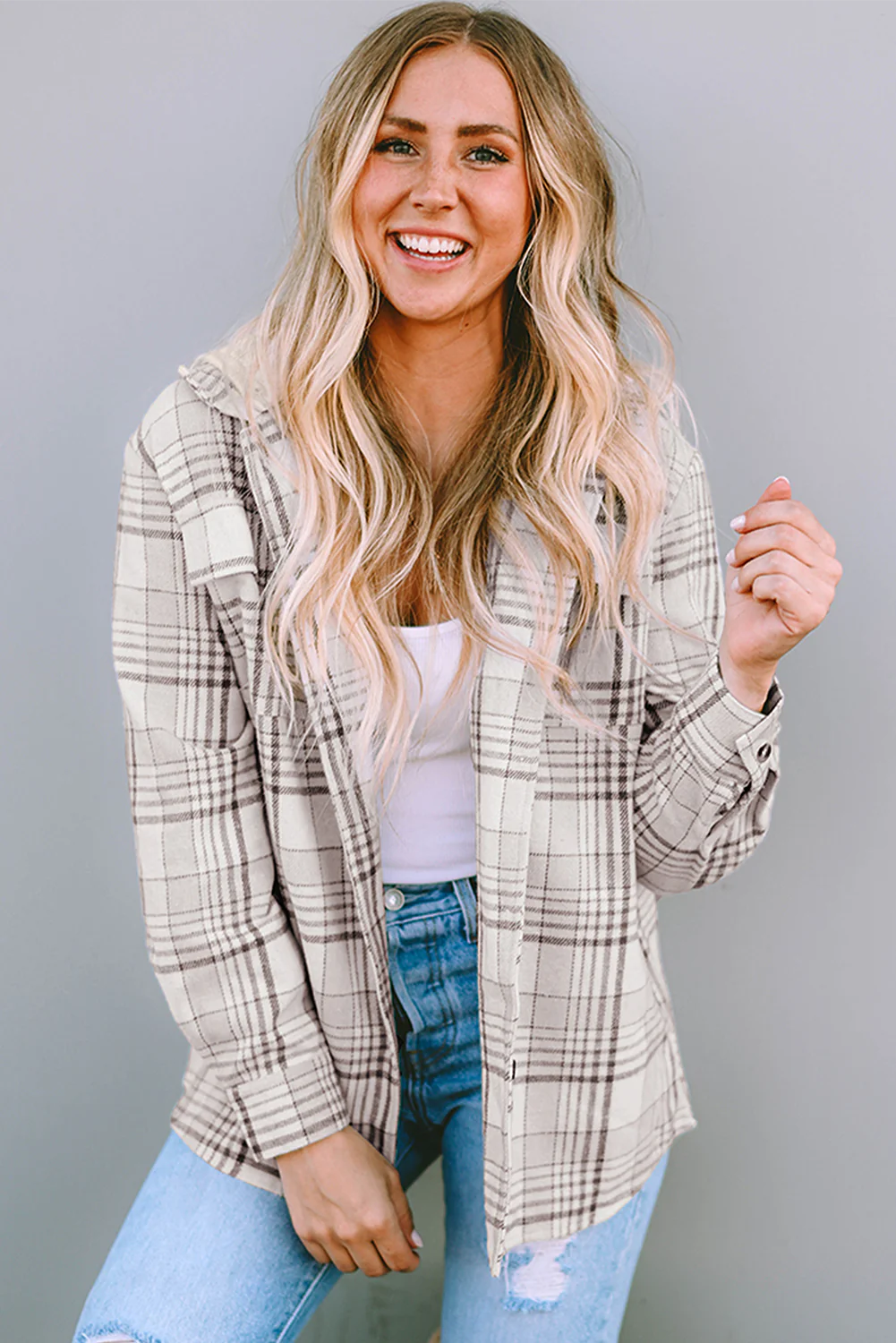 Plaid Removable Hood Shacket