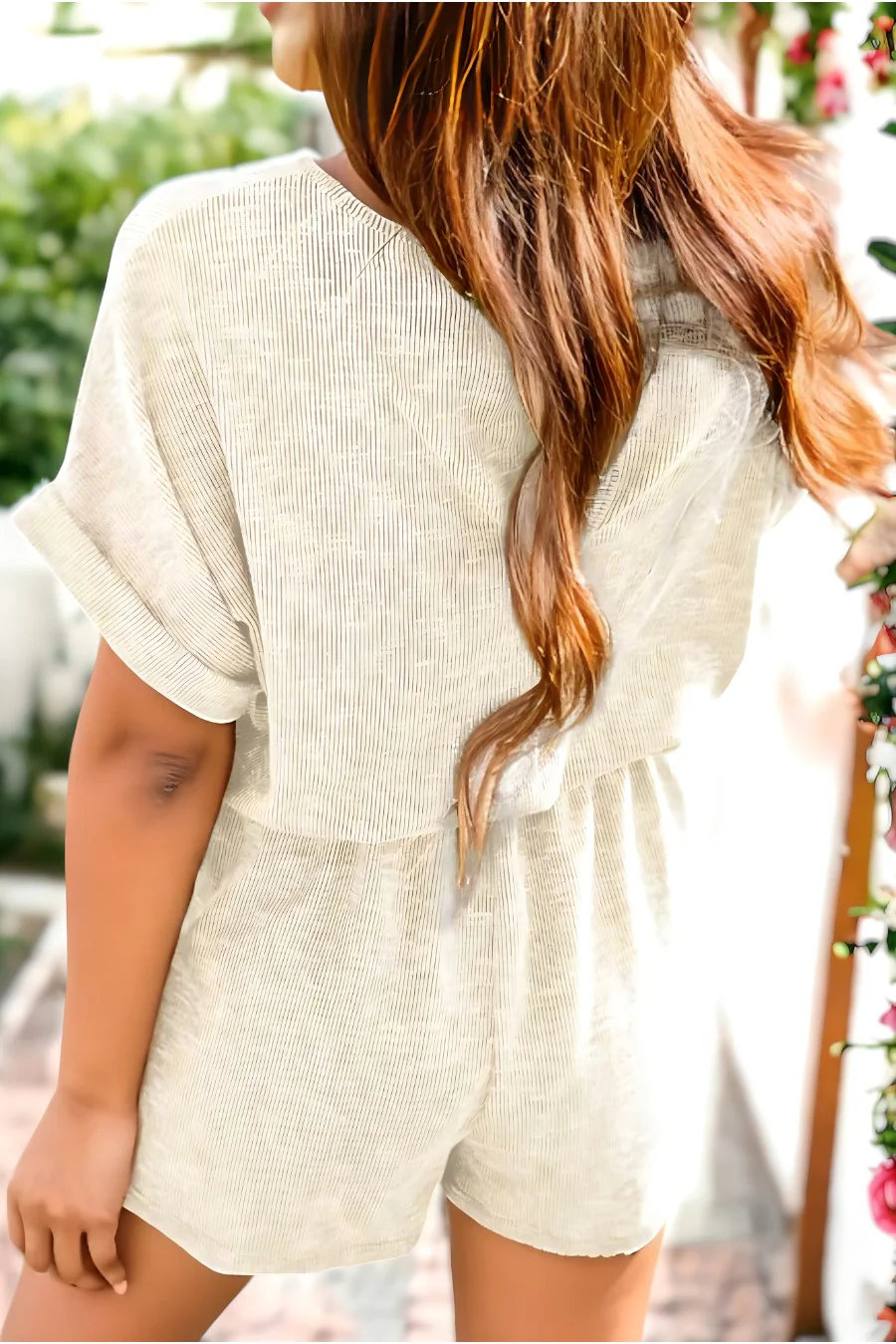 Ribbed Elastic Waist Romper