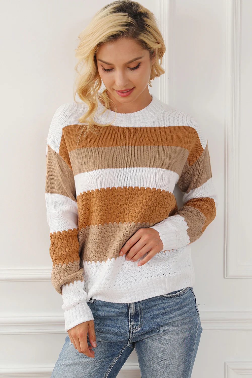 Cable Knit Drop Shoulder Sweater
