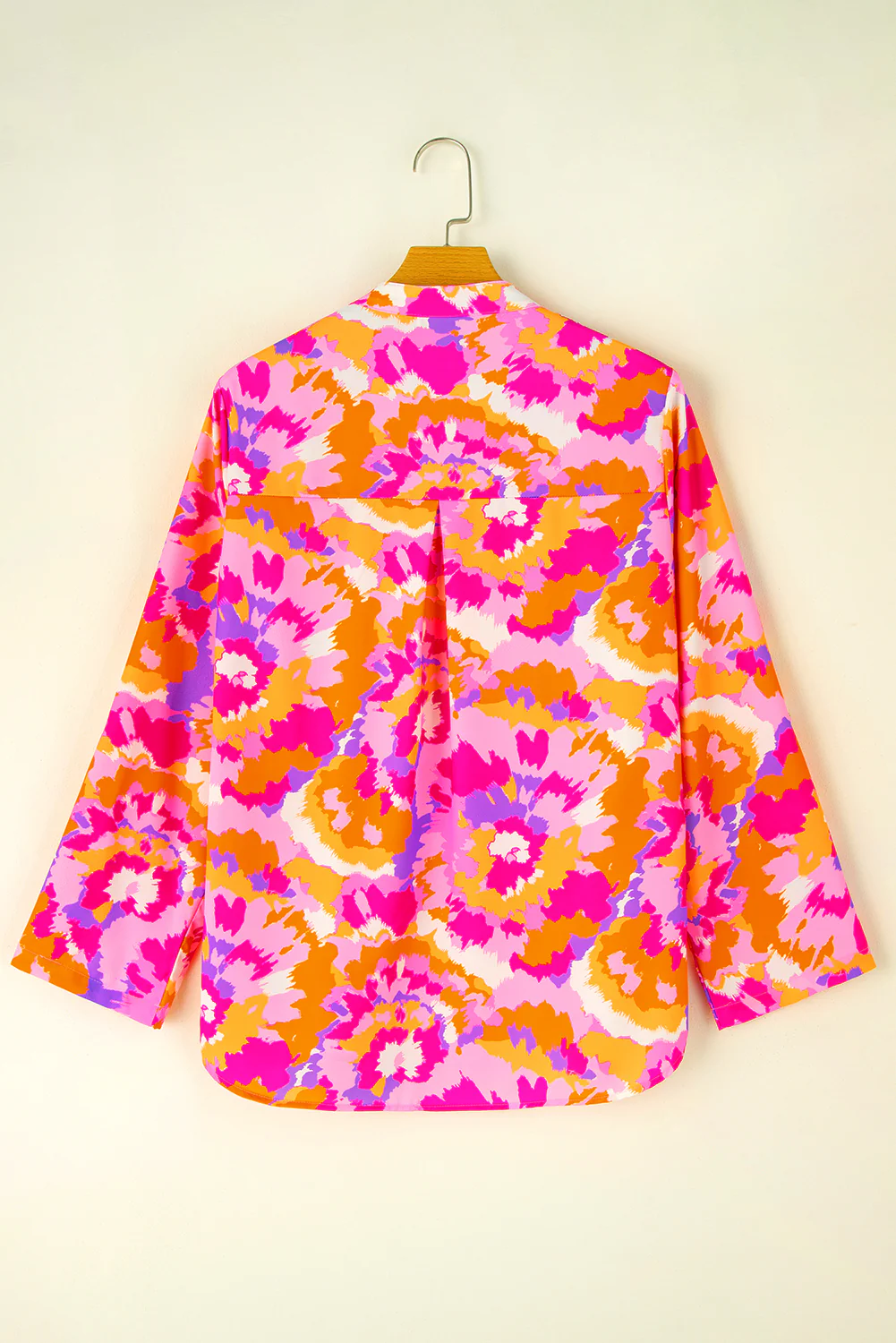 Abstract Print Tab Sleeve Notched Neck Blouse