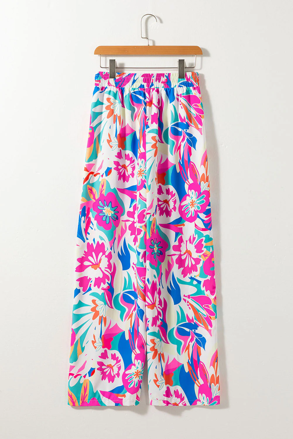 Rose Red Boho Flower Print Loose Wide Leg Pants