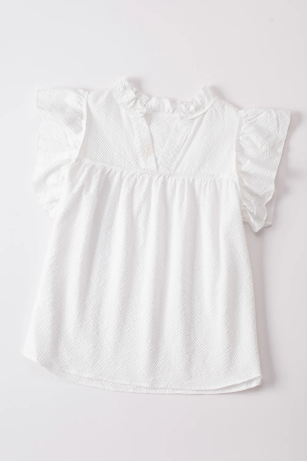 Ruffle Accent Flutter Sleeve Notch Neck Top