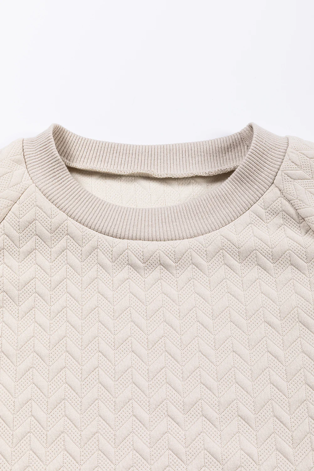 Solid Textured Raglan Sleeve Pullover Sweatshirt