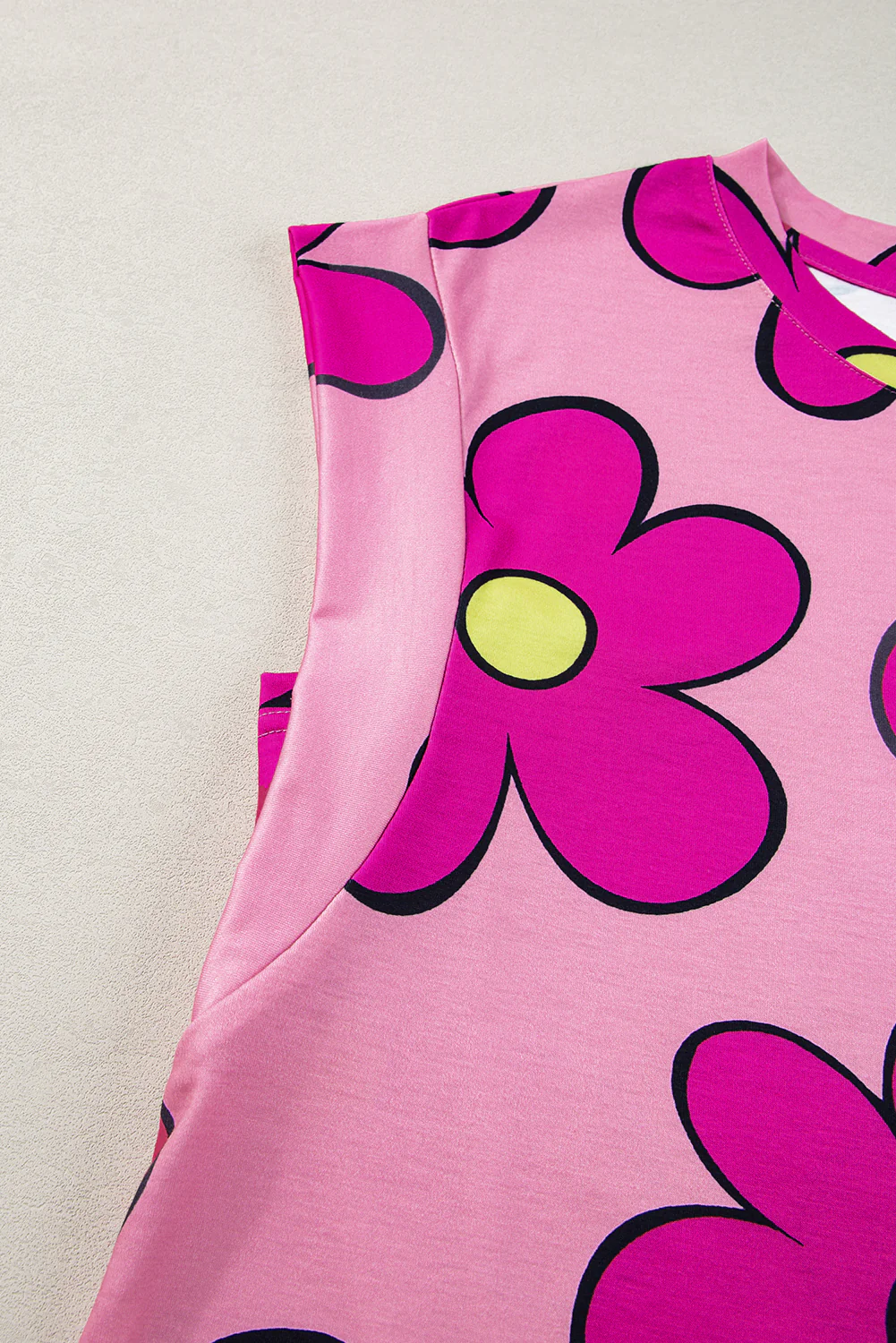 Flower Print Round Neck Cap Sleeve T Shirt