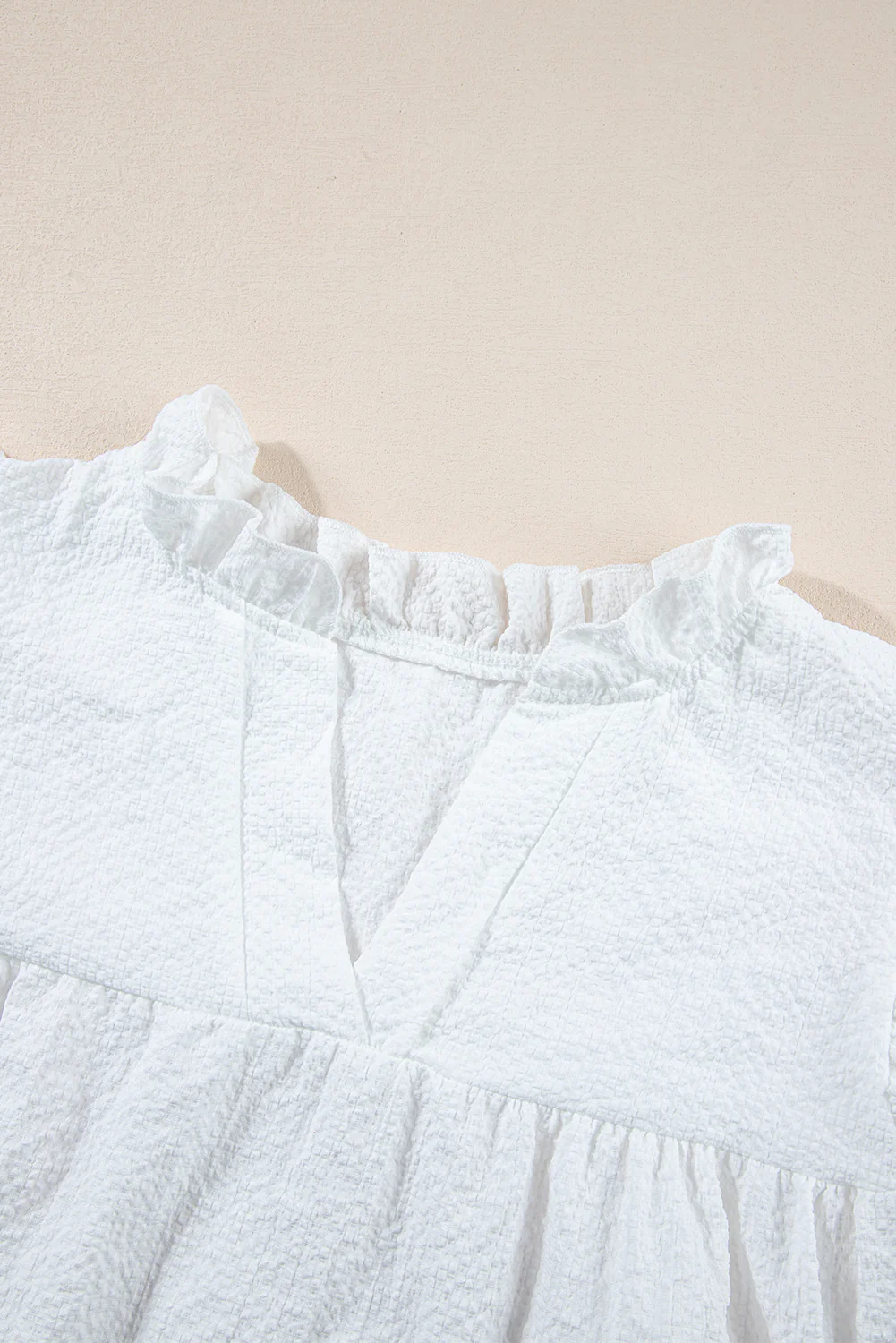 Ruffle Accent Flutter Sleeve Notch Neck Top