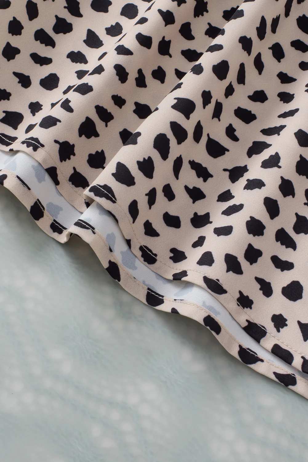 Leopard Shirred Round Neck Puff Sleeve Blouse