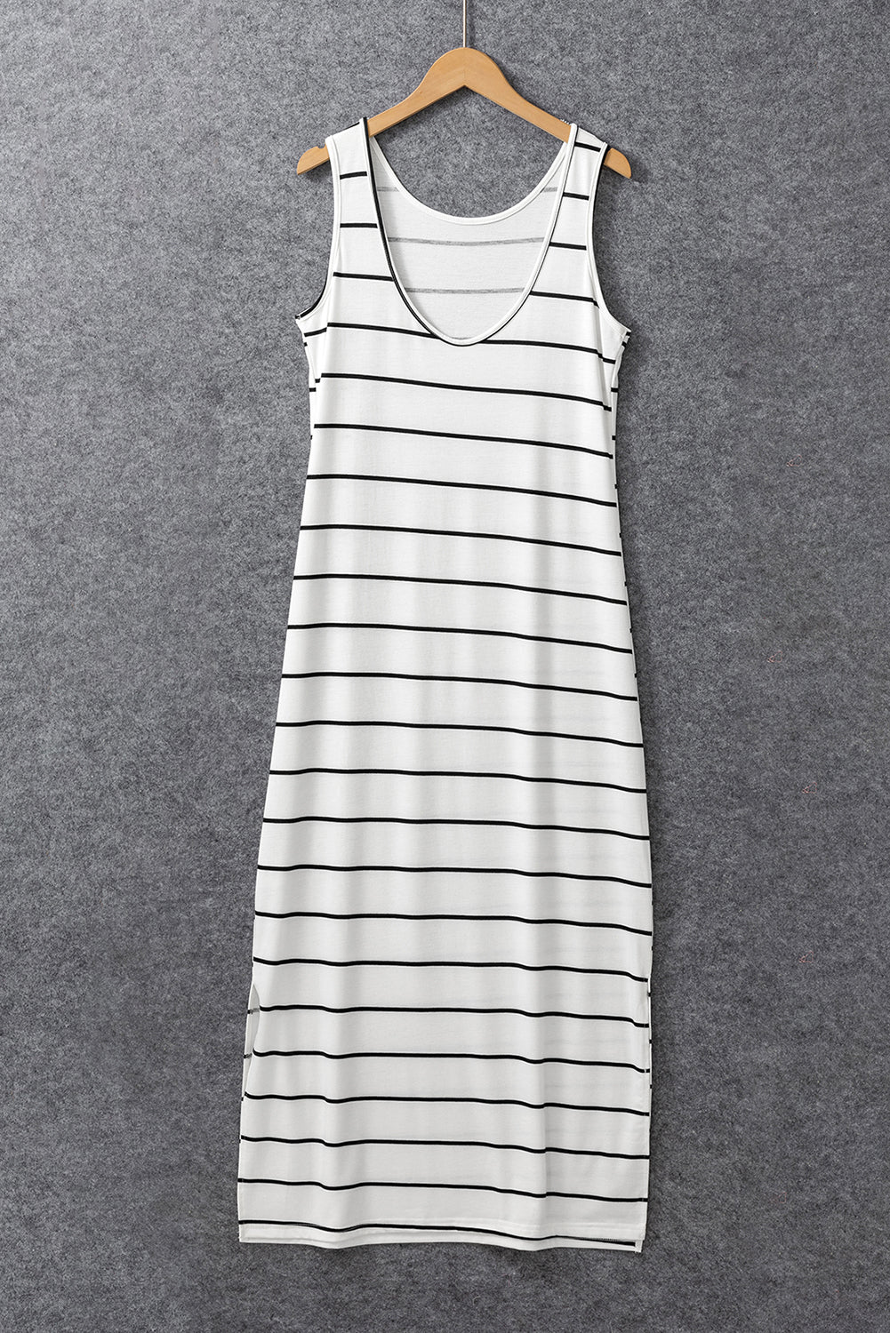 Stripe Print Open Back Sleeveless Maxi Dress with Slits