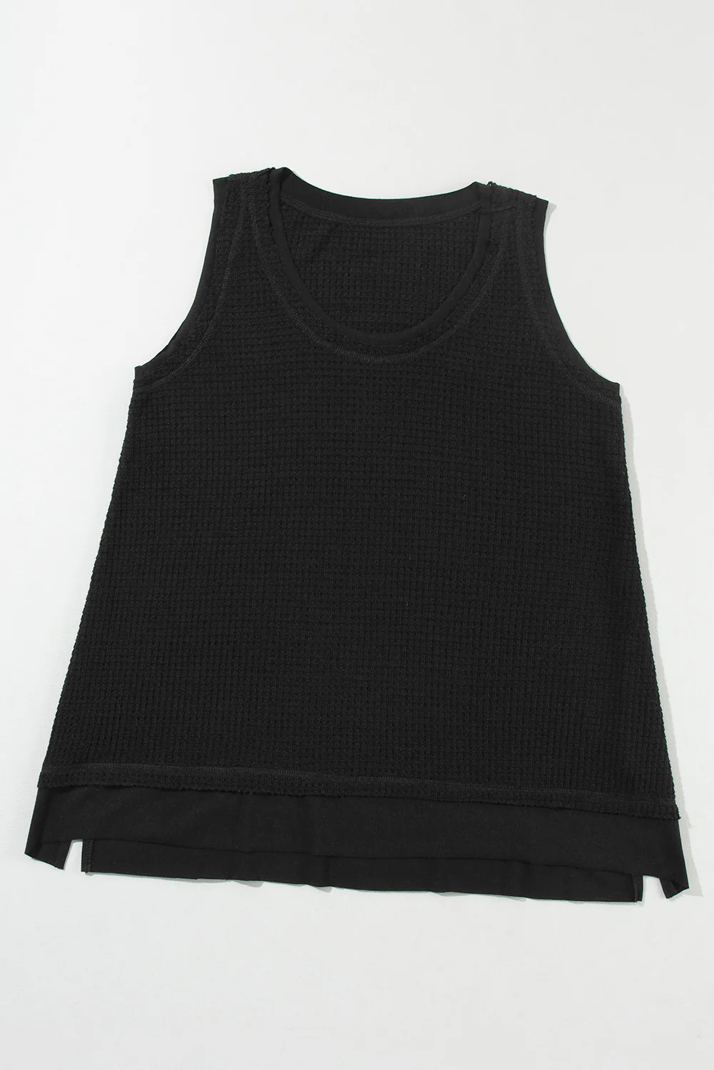 Scoop Neck Waffle Knit Flowy Vest