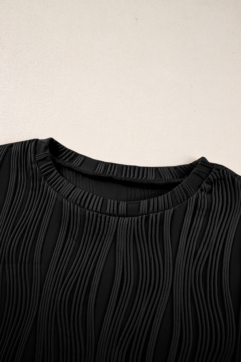 Textured Wavy Round Neck Long Sleeve Top