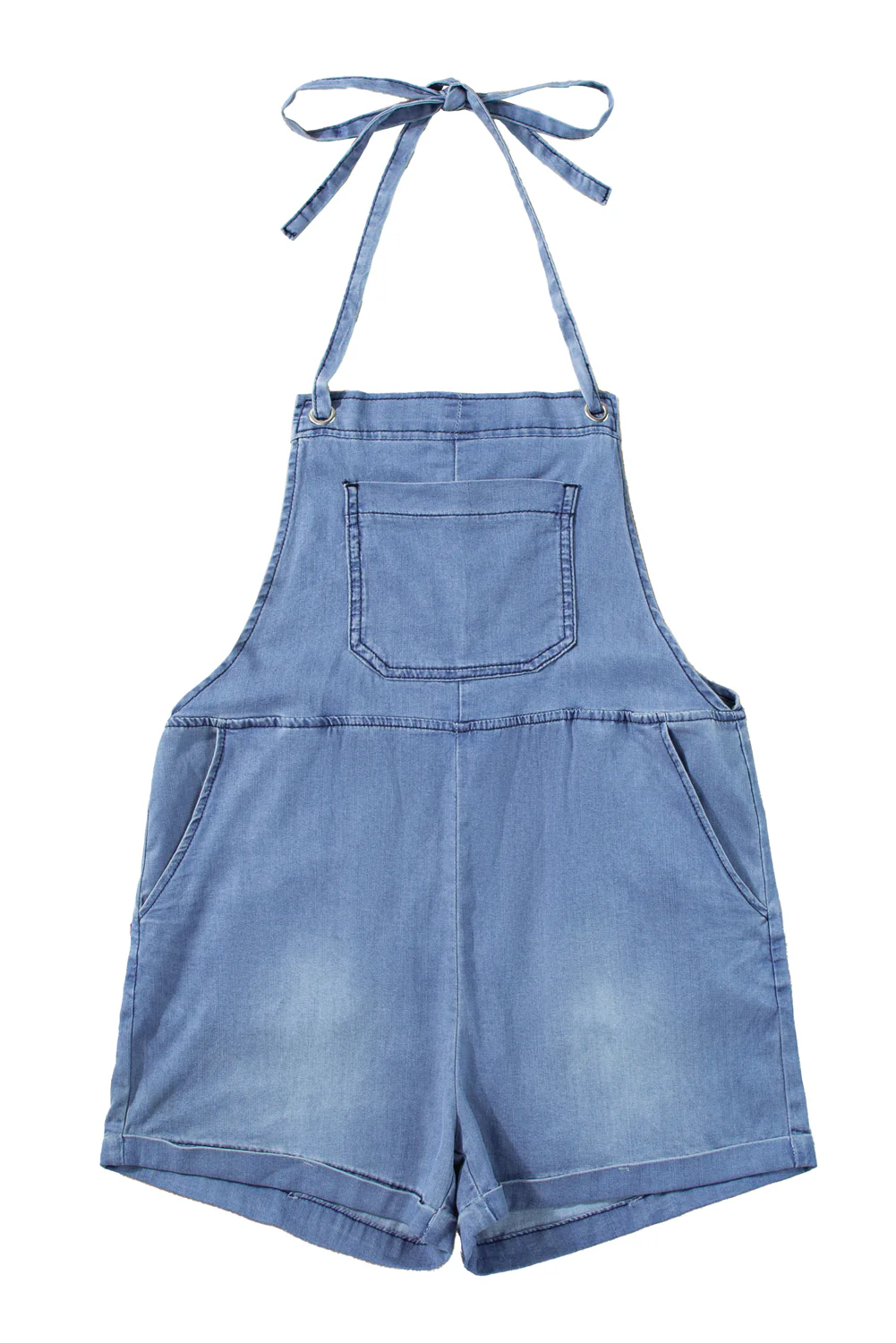 Grommet Tie Straps Casual Denim Romper