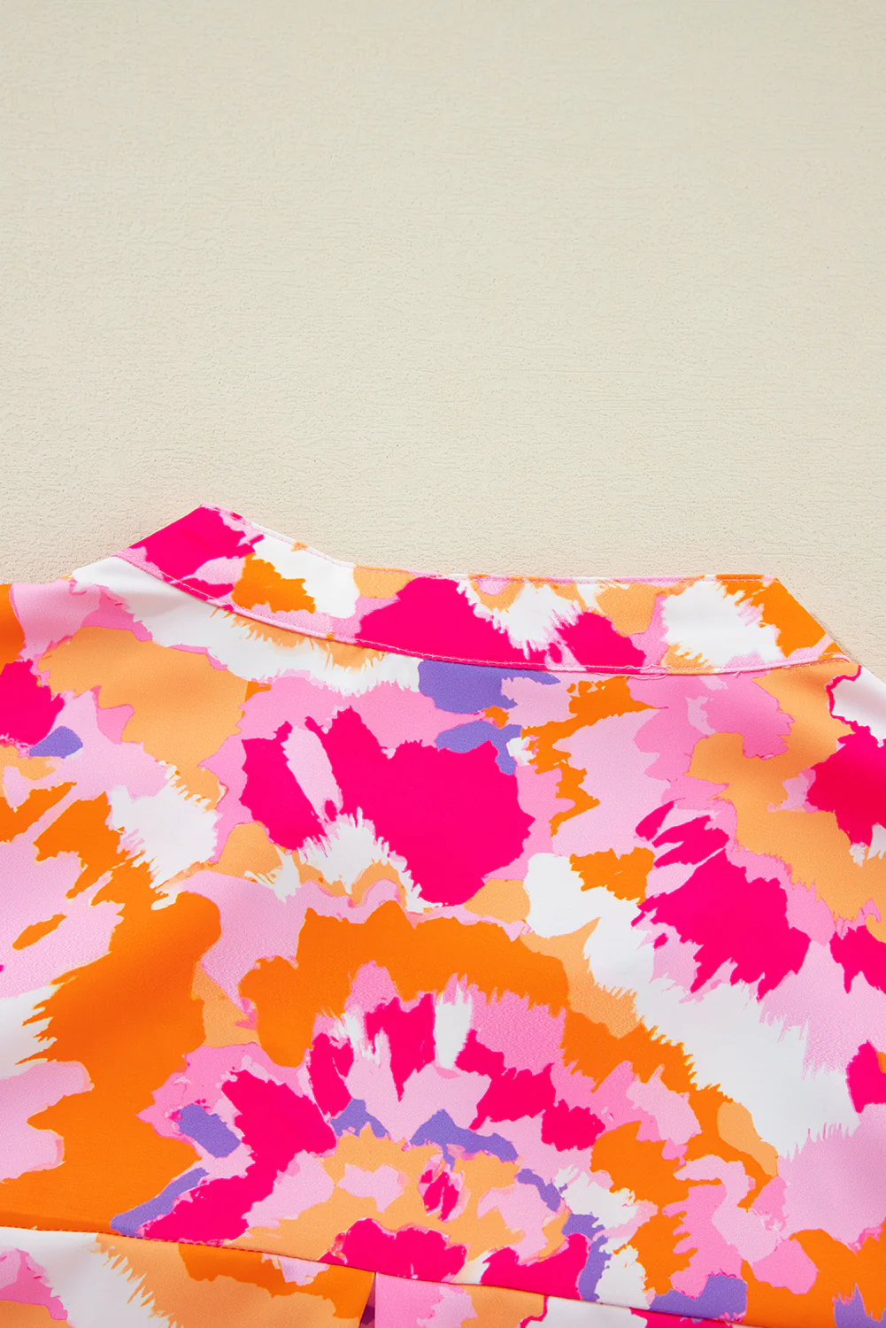 Abstract Print Tab Sleeve Notched Neck Blouse