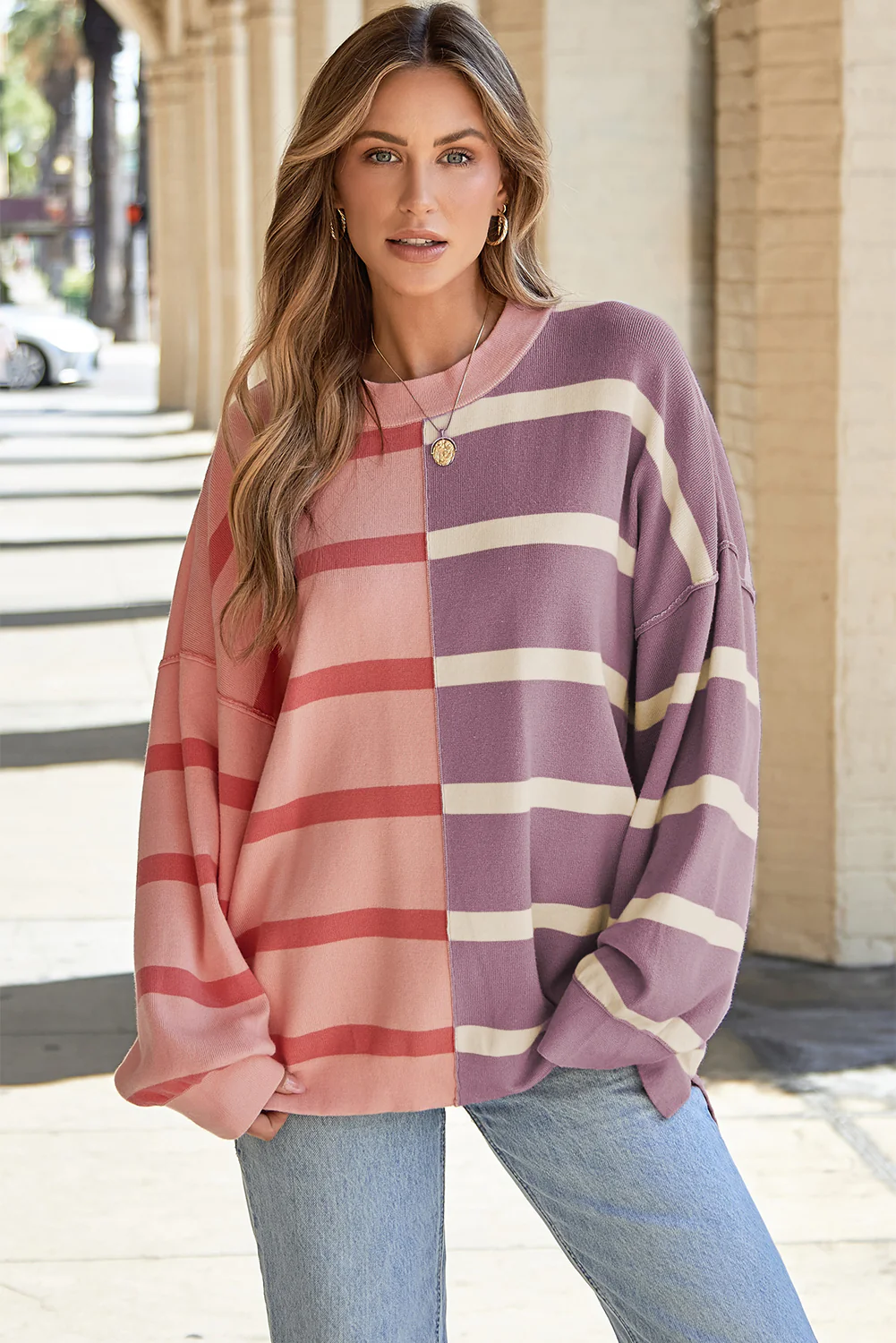 Stripe Colorblock Oversized Sweater