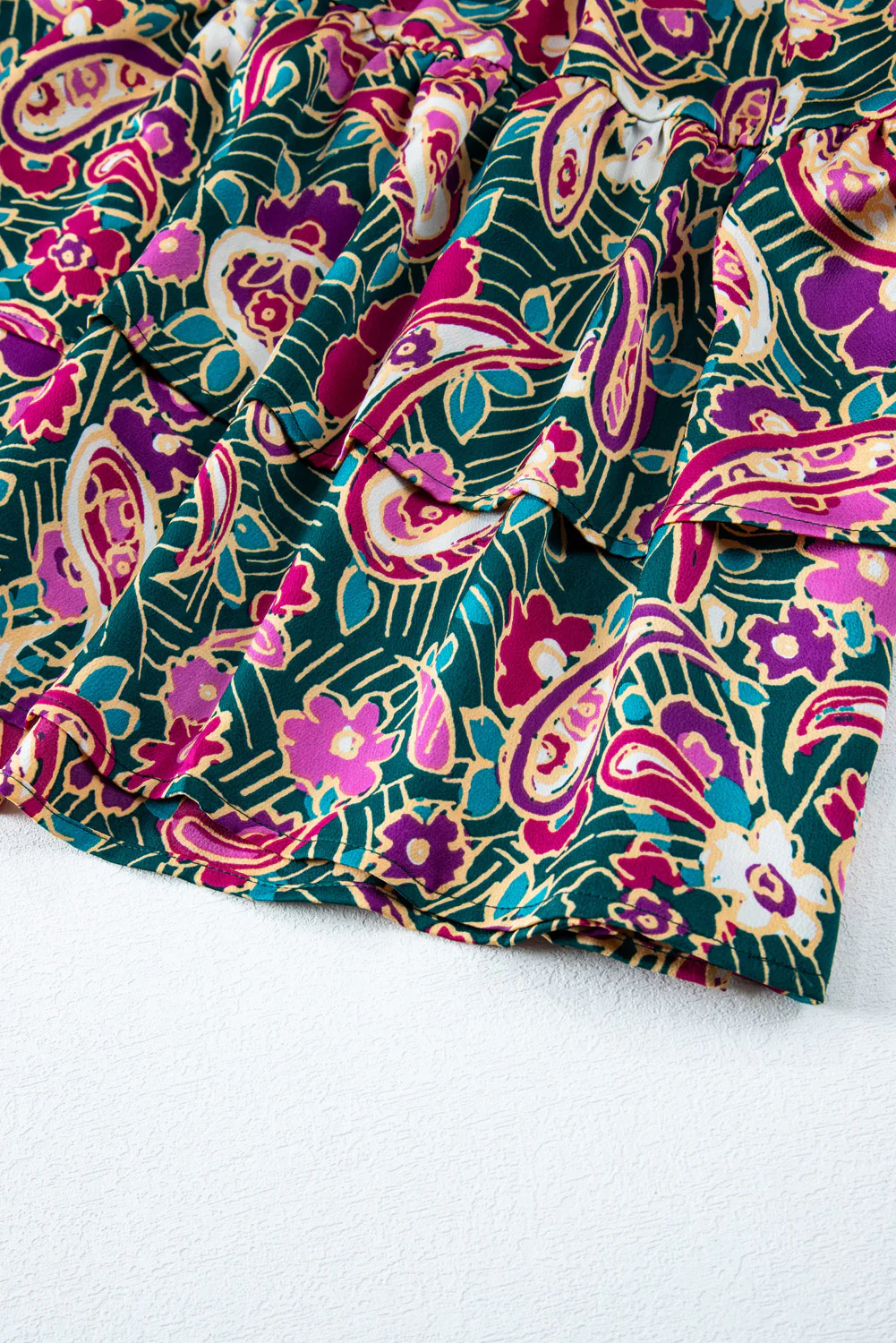 Paisley Print Flutter Sleeve Tiered Ruffle Dress