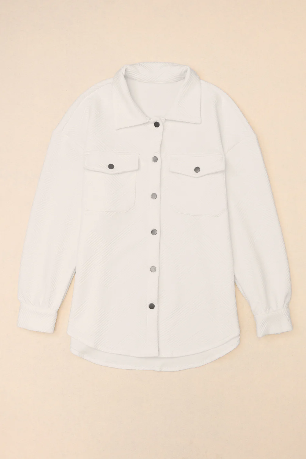 Solid Textured Flap Pocket Buttoned Shacket