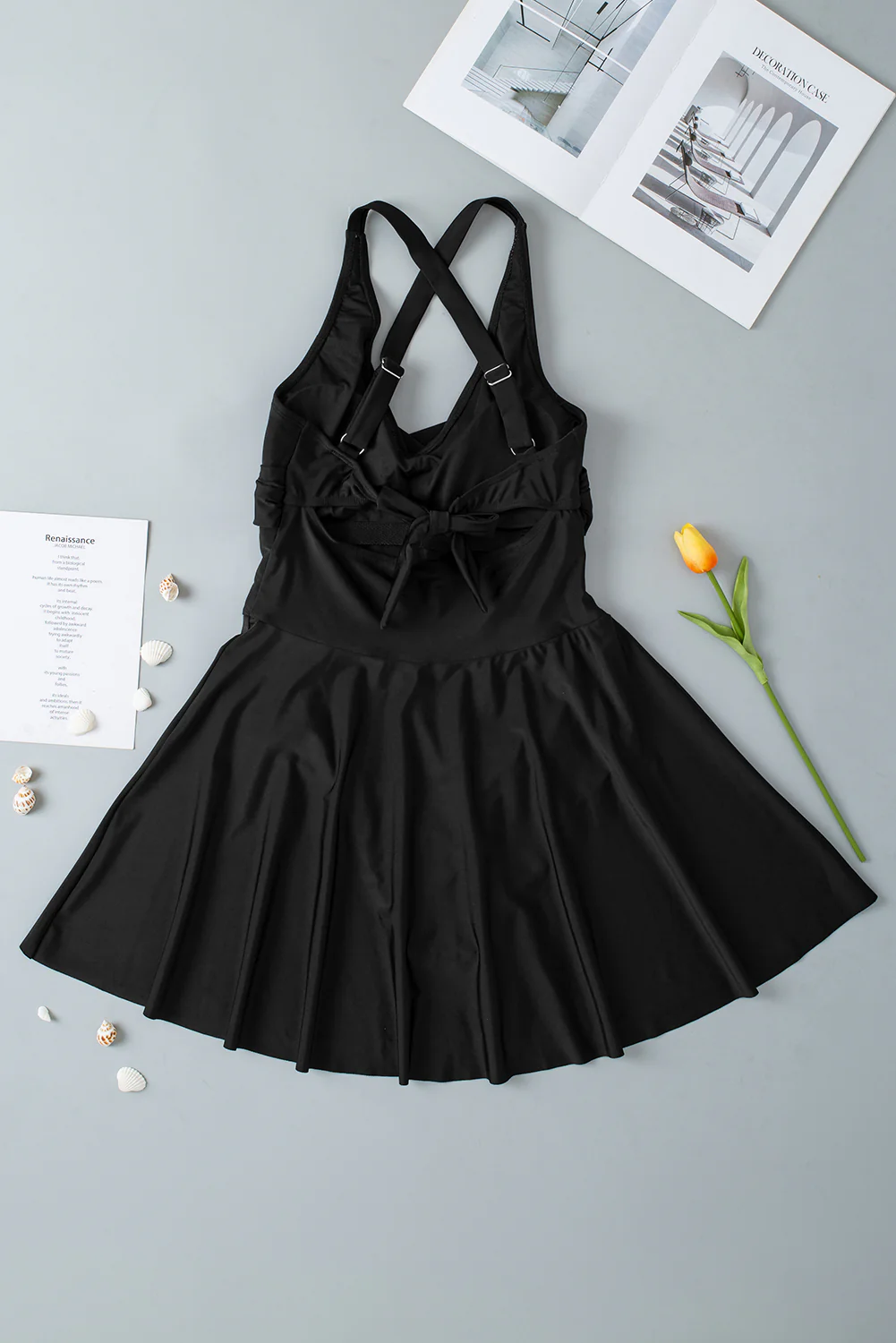 Crisscross Straps Tie Back Flared One Piece Swimsuit