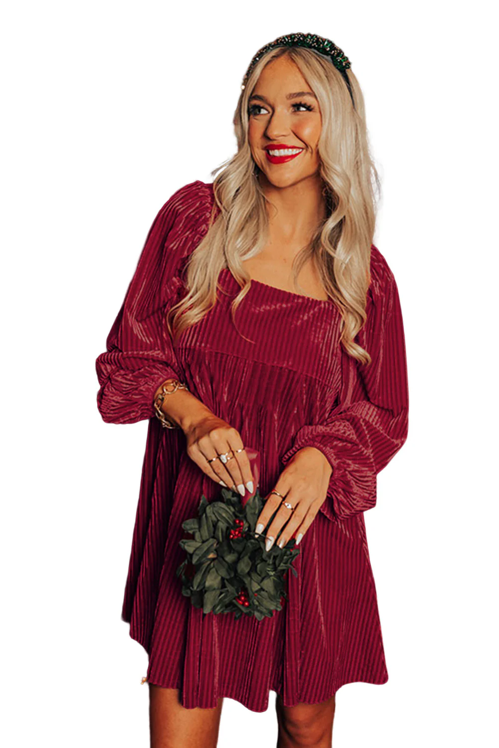 Long Sleeve Tiered Ribbed Velvet Dress