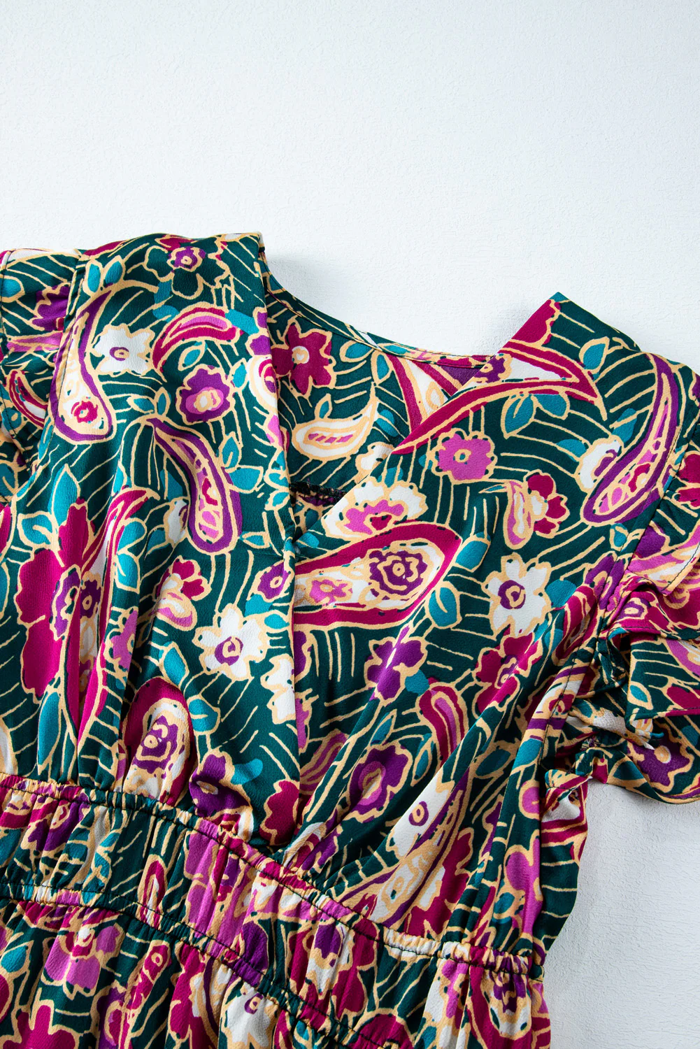 Paisley Print Flutter Sleeve Tiered Ruffle Dress