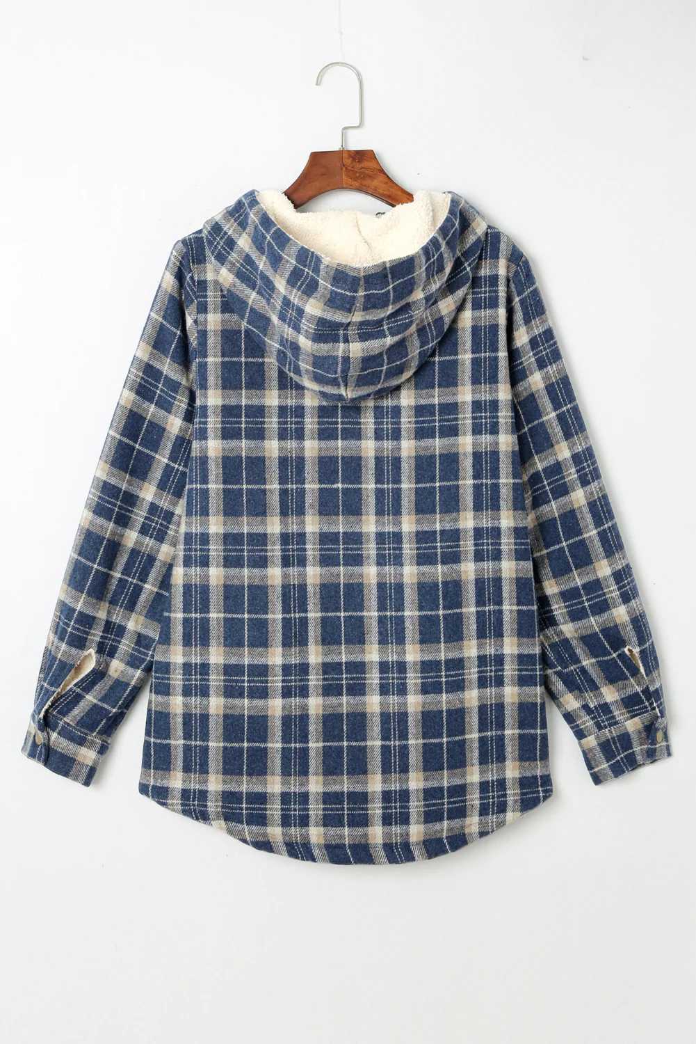Plaid Pattern Sherpa Lined Hooded Shacket