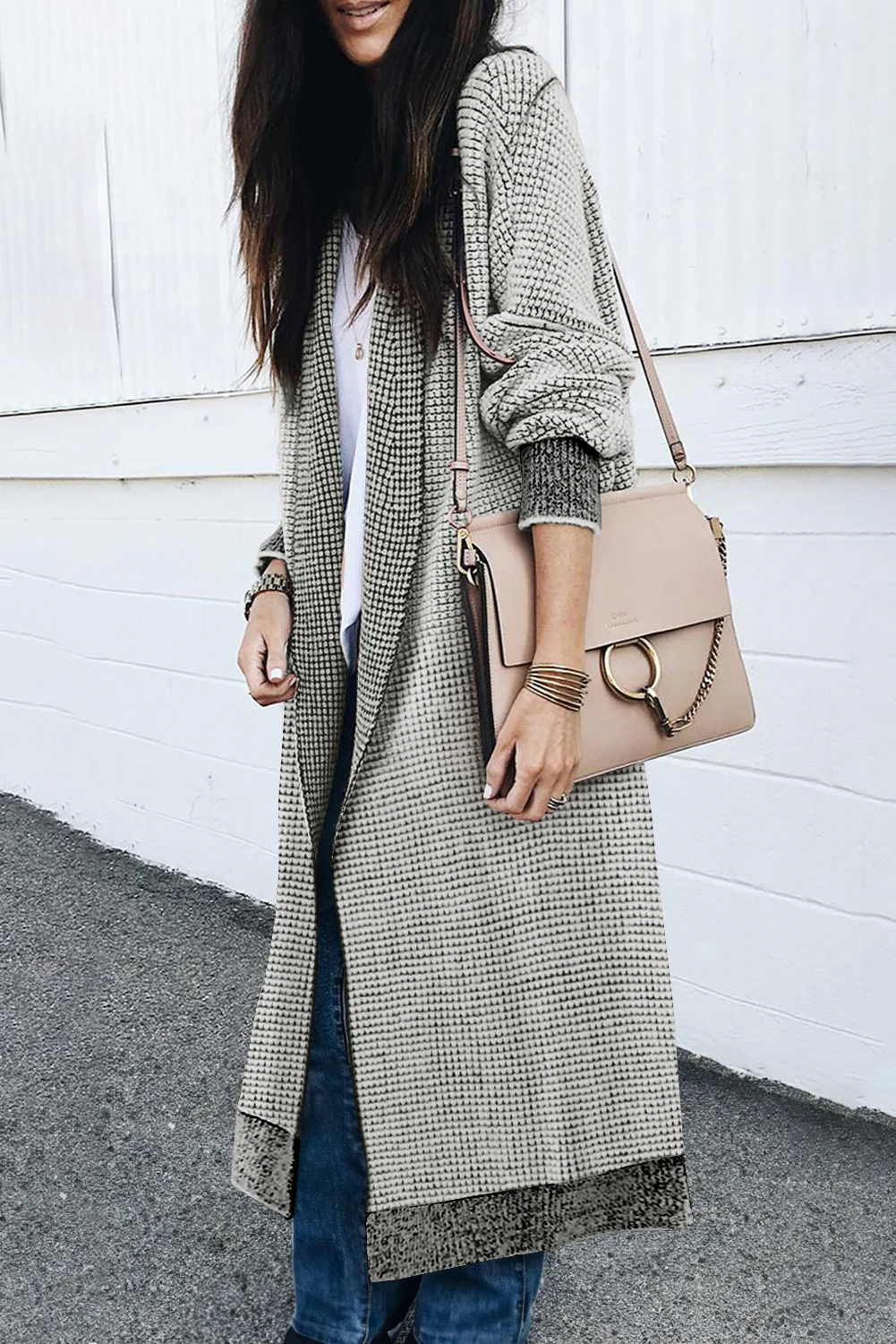 Textured Knit Pocketed Duster Cardigan