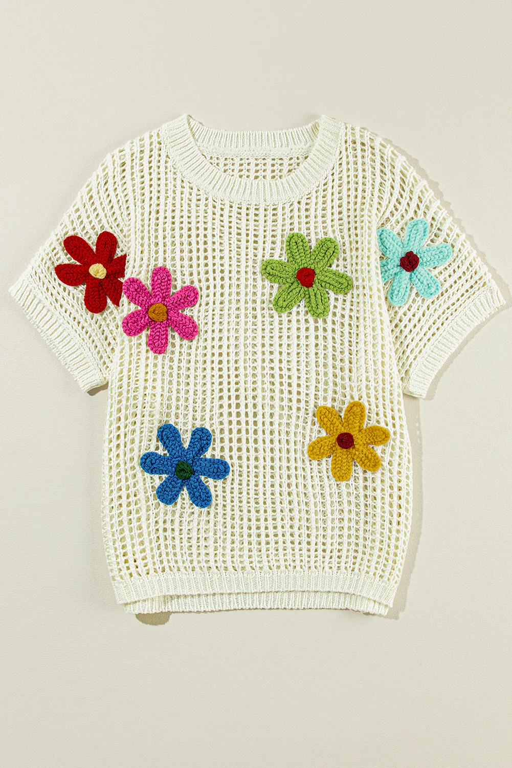 Crochet Flower Hollow-out Sweater T Shirt
