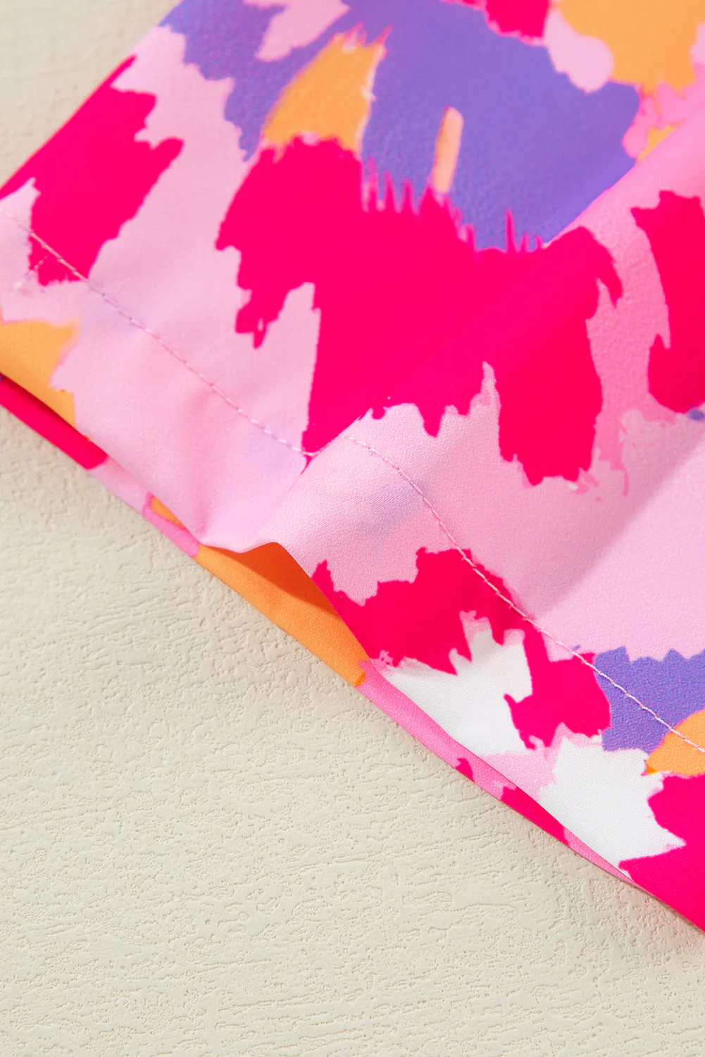 Abstract Print Tab Sleeve Notched Neck Blouse