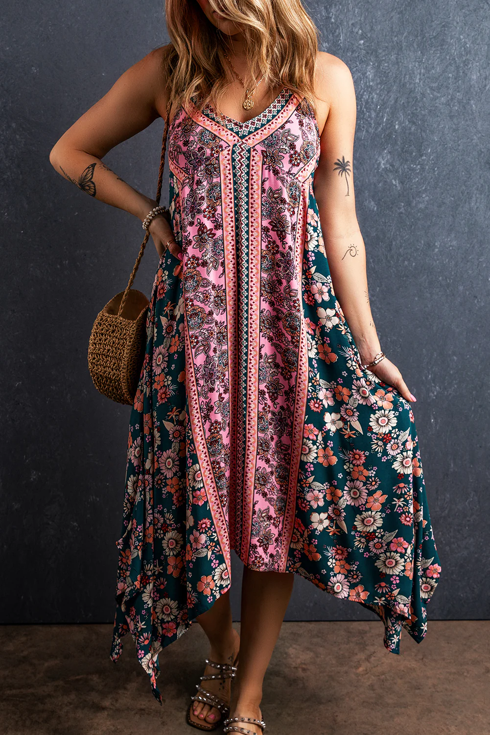 Bohemian Floral Patchwork Print Long Sundress