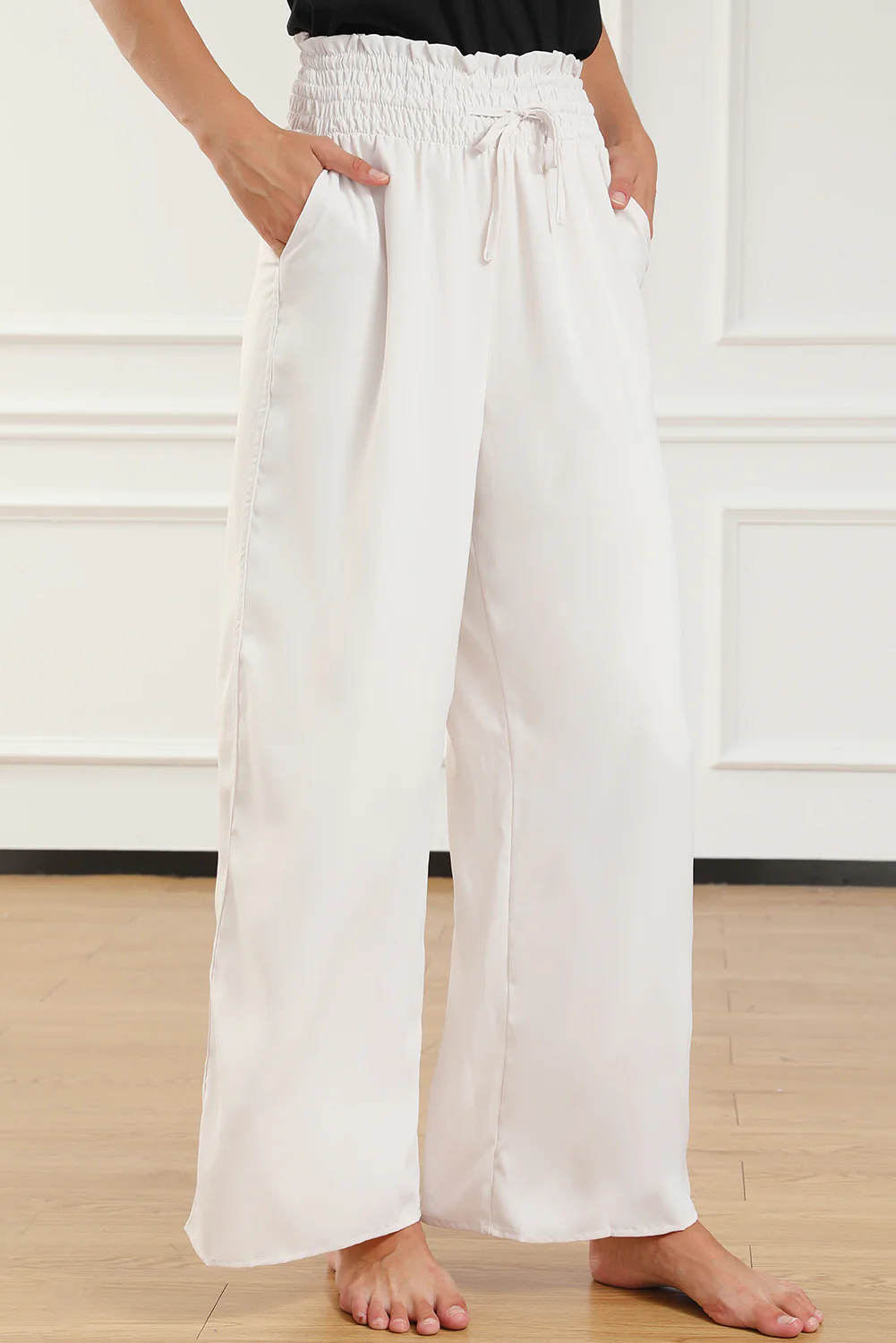 Smocked High Waist Wide Leg Pants