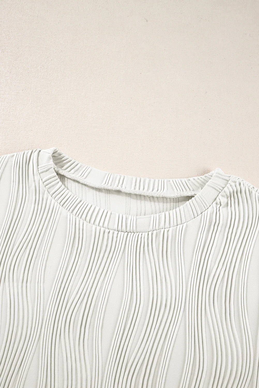 Textured Wavy Round Neck Long Sleeve Top
