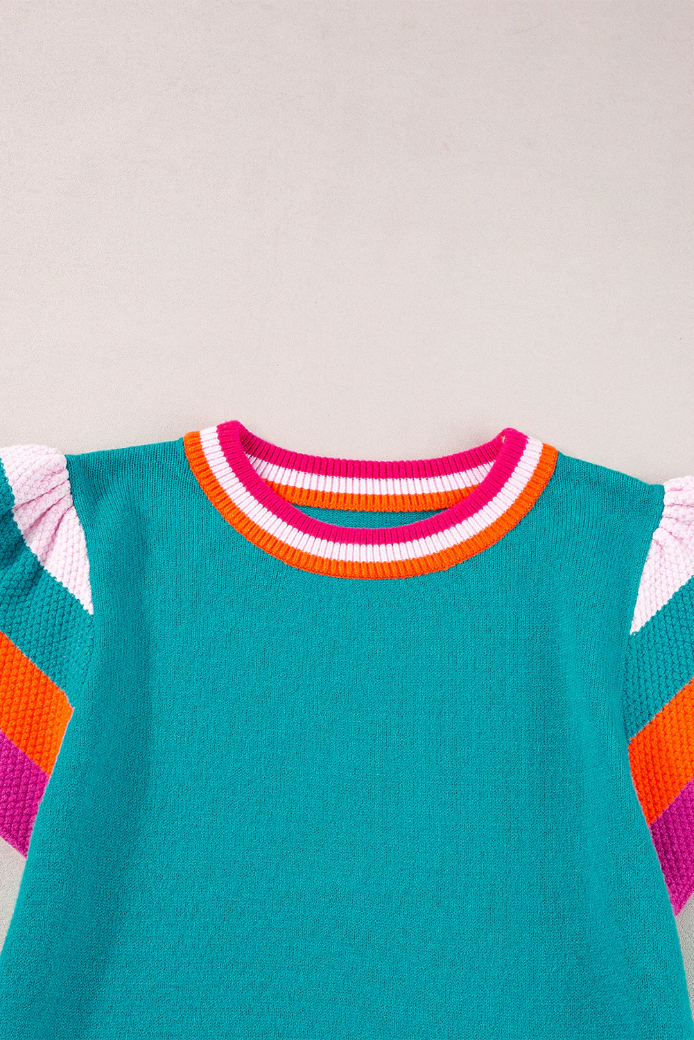 Contrast Flutter Sleeves Knitted Sweater T Shirt