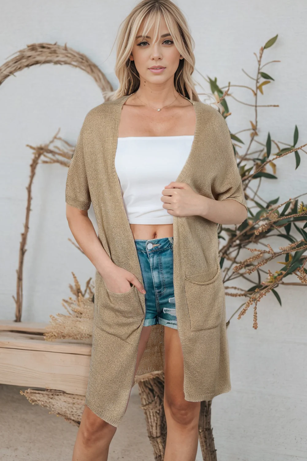Dolman Half Sleeve Pocketed Long Cardigan