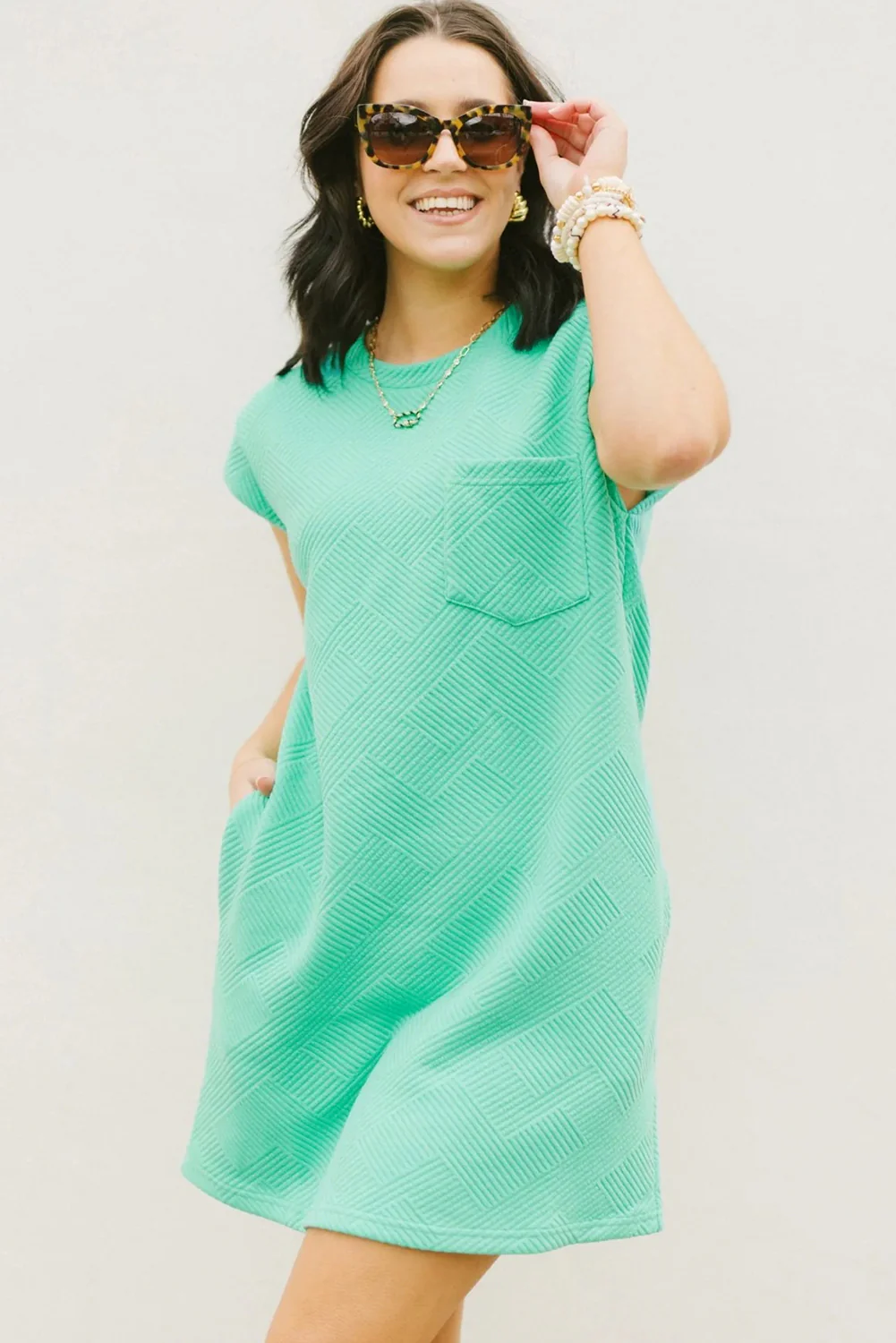 Textured Cap Sleeve T Shirt Dress