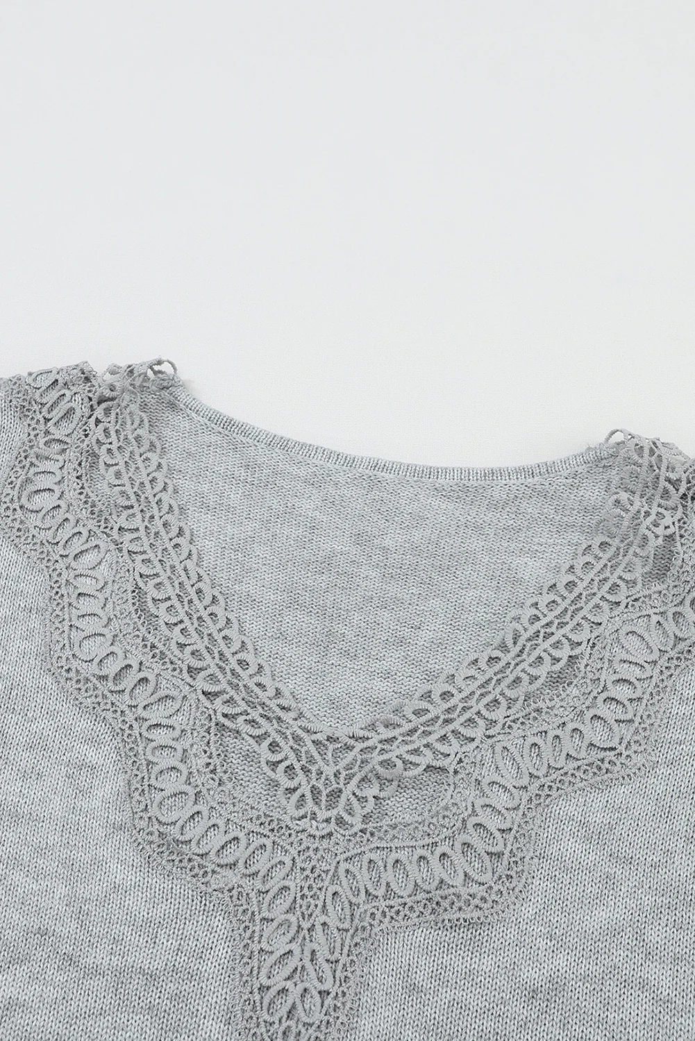 Hollowed Lace Splicing V Neck Loose Sweater