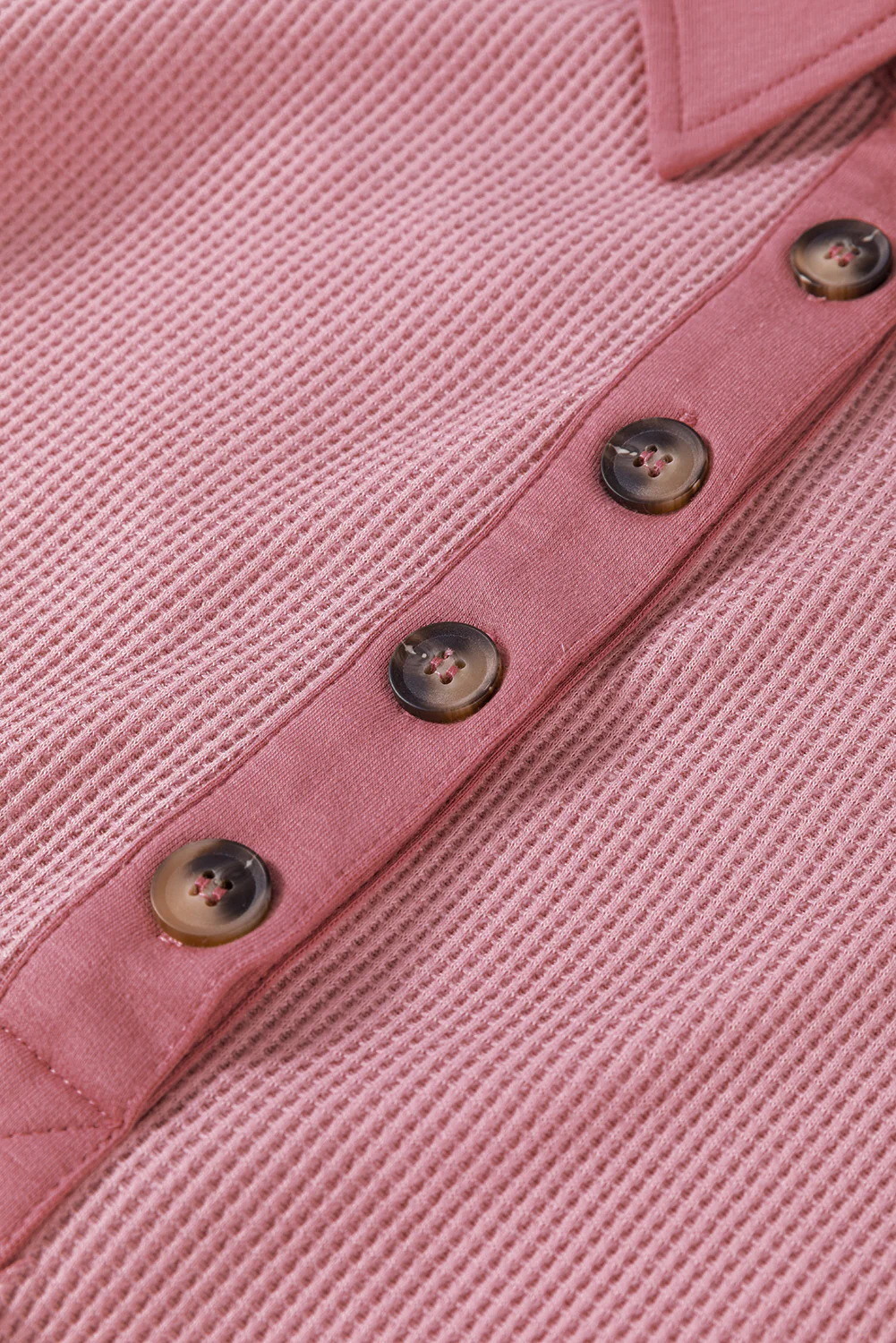 Waffle Long Sleeve Collar Half Button Loose Top