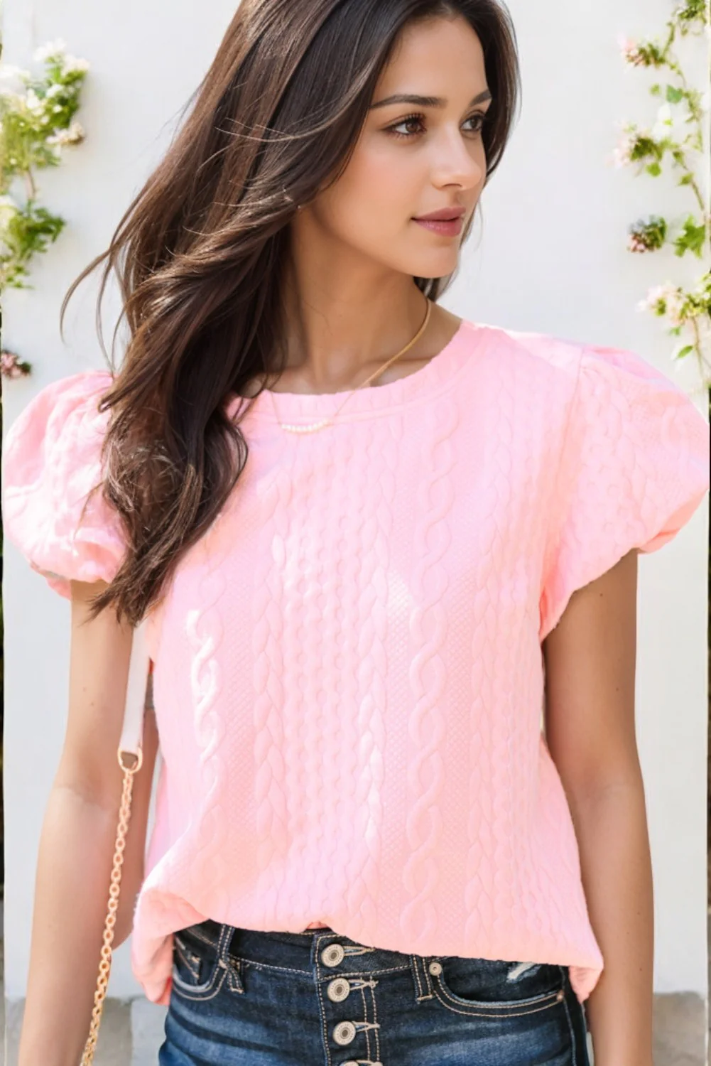 Textured Puff Sleeve T Shirt