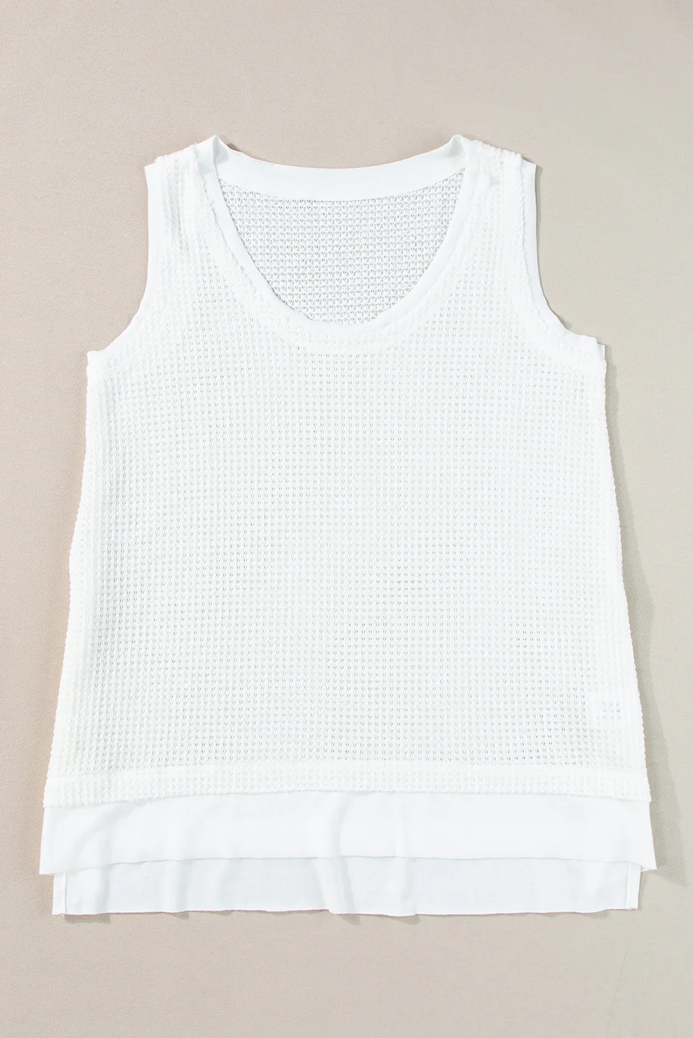 Scoop Neck Waffle Knit Flowy Vest