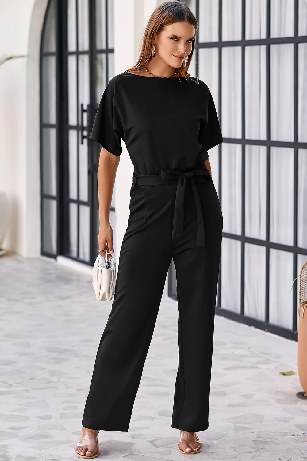 Belted Wide Leg Jumpsuit