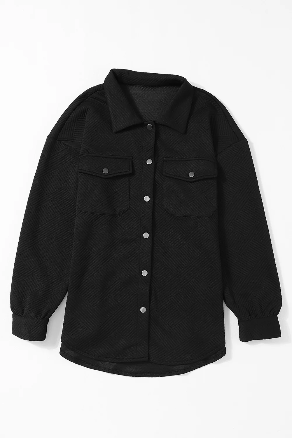 Solid Textured Flap Pocket Buttoned Shacket