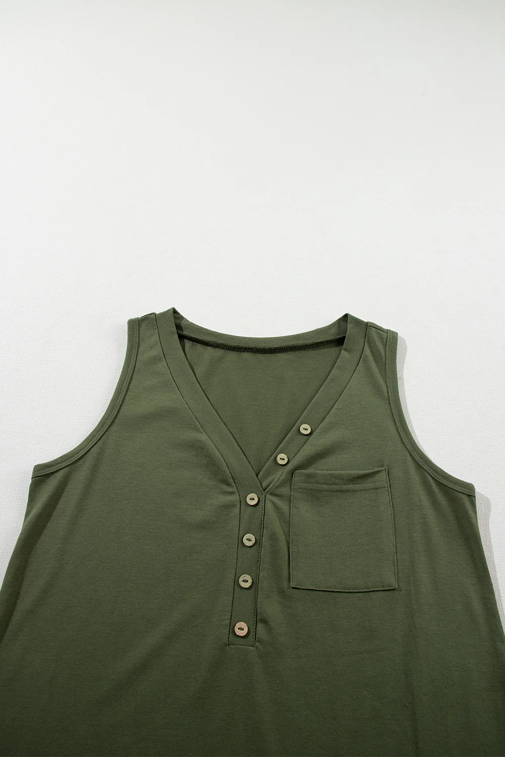 Half Button V Neck Patched Pocket Tank Top