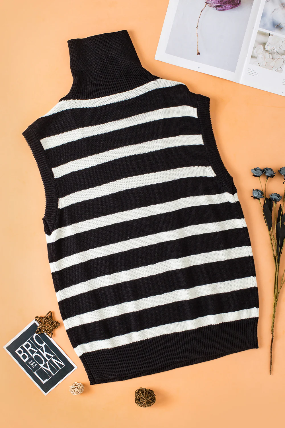 Stripe Zipped Collar Knit Sweater Tank