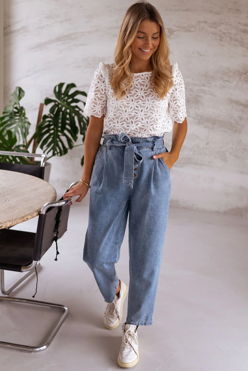 Elegant Flower Embroidery Hollowed Blouse