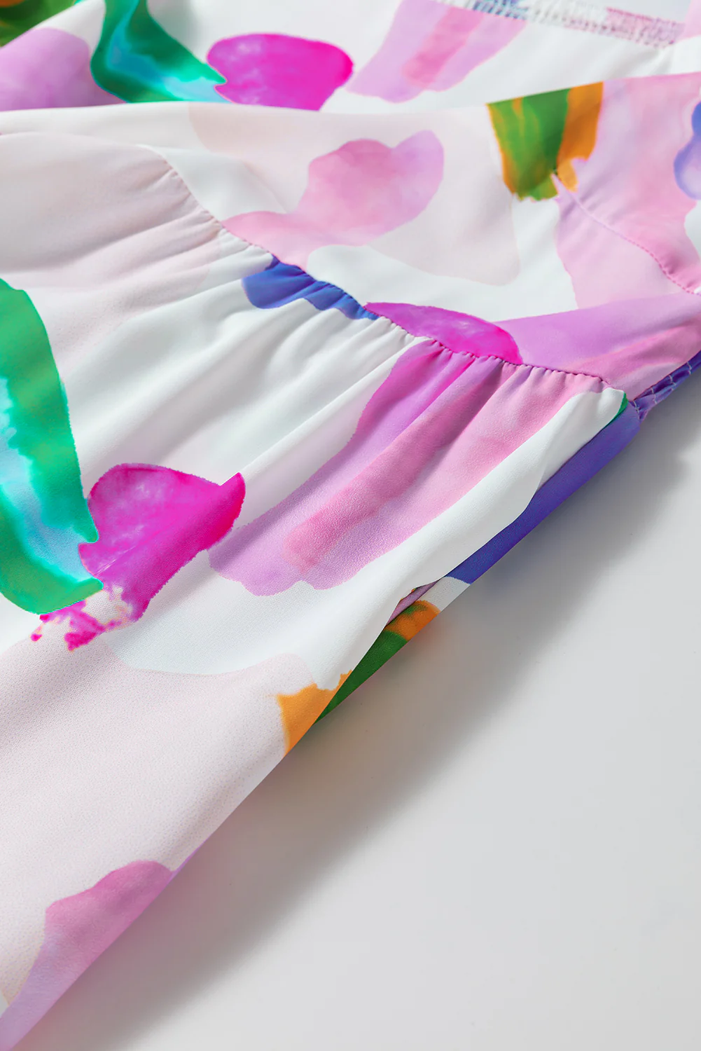 Abstract Print Puff Sleeve Smocked Back Midi Dress