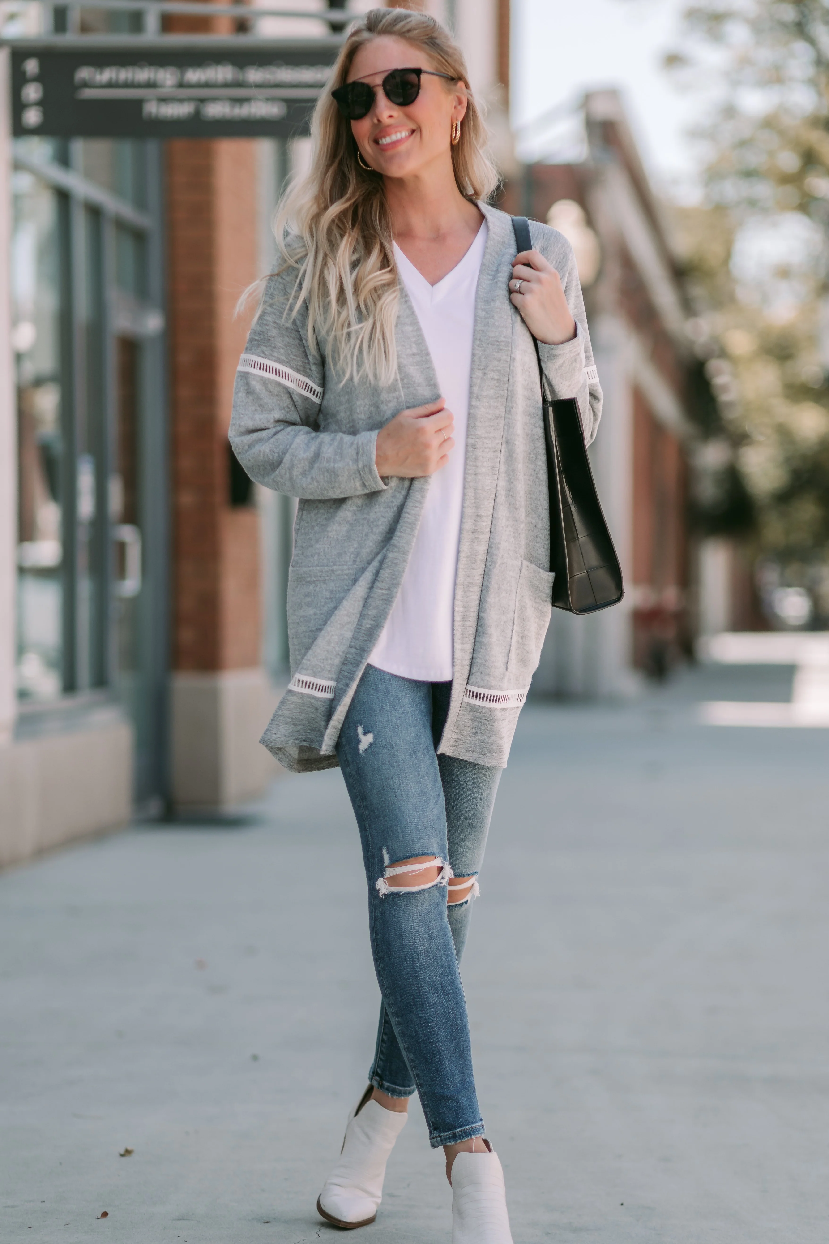 Heather Grey Raglan Pocket Cardi with Trim