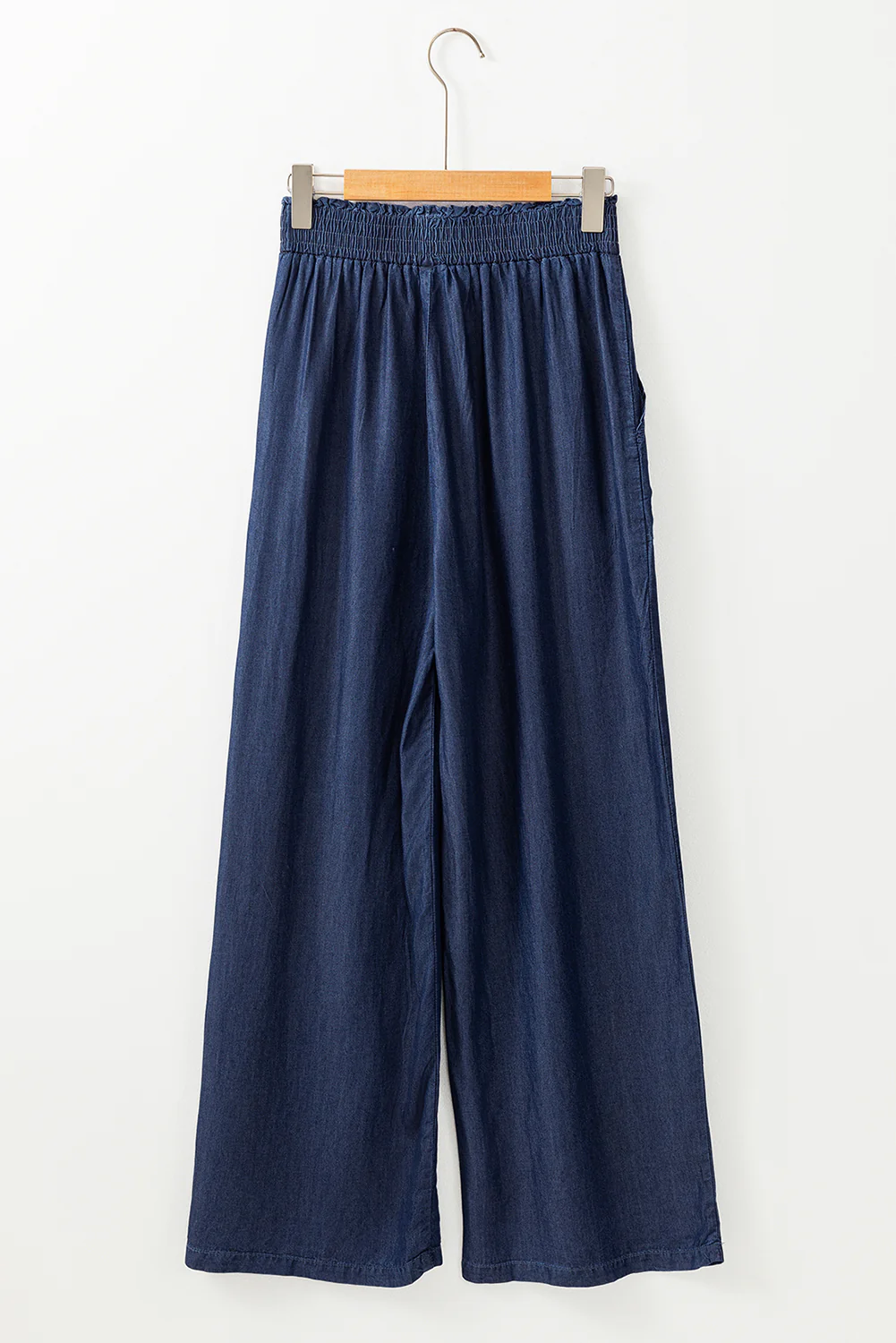 Side Pockets Frilled Smocked High Waist Wide Leg Jeans