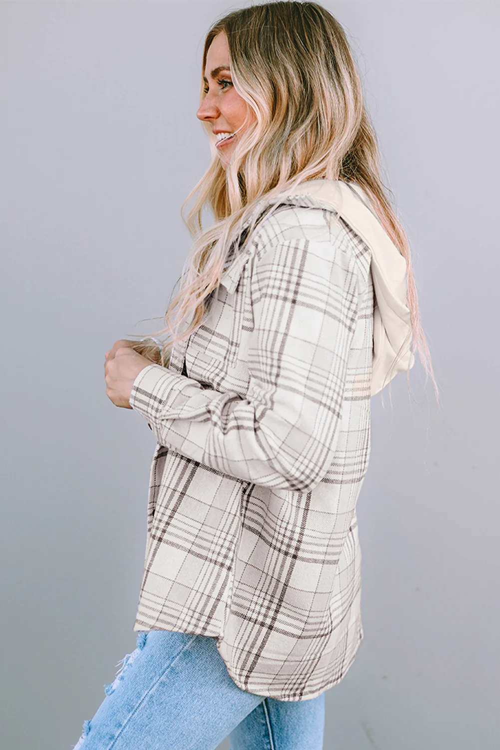 Plaid Removable Hood Shacket