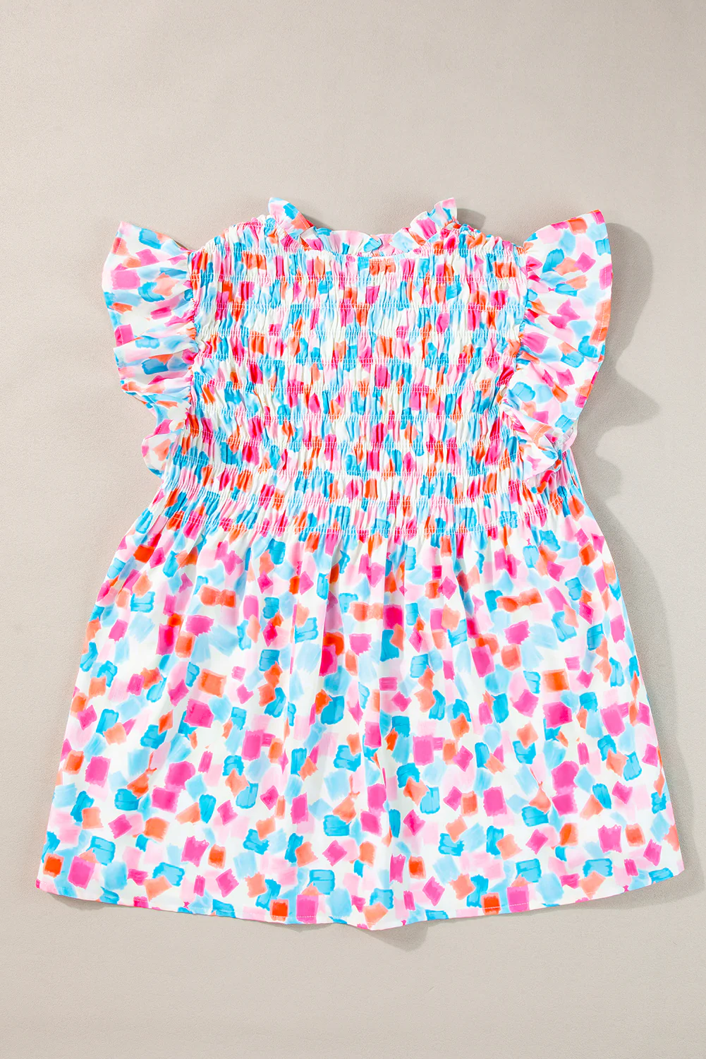 Shirred Yoke Ruffled Abstract Printed Blouse