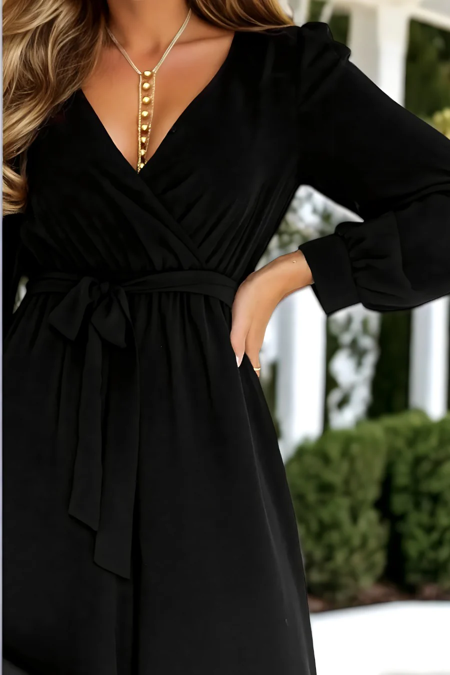 Cutout Back Belted V Neck Wide Leg Jumpsuit